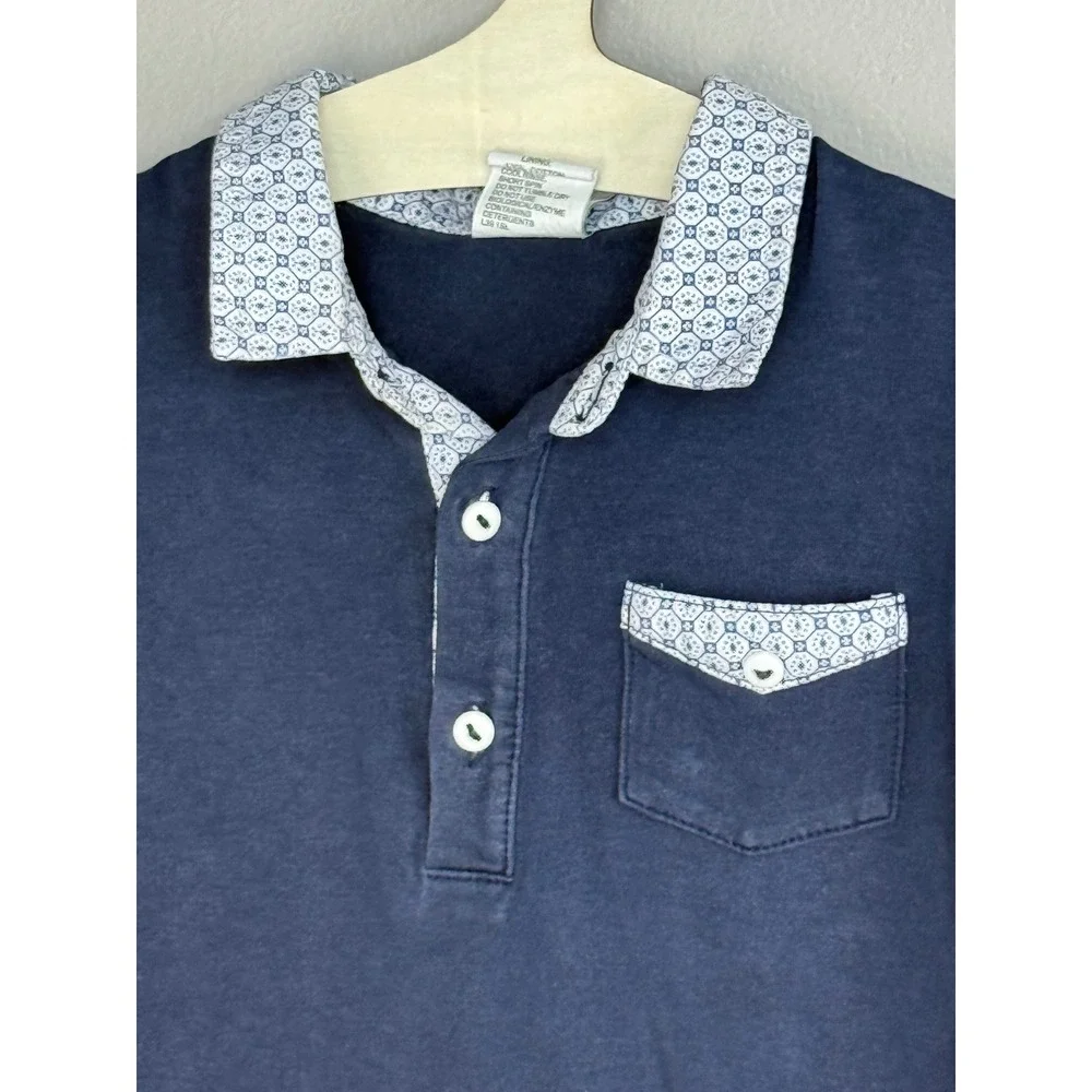 Sarah‎ Louise Girl's Polo Shirt Size 2Y Navy Blue Cotton Blend Geometric Trim
